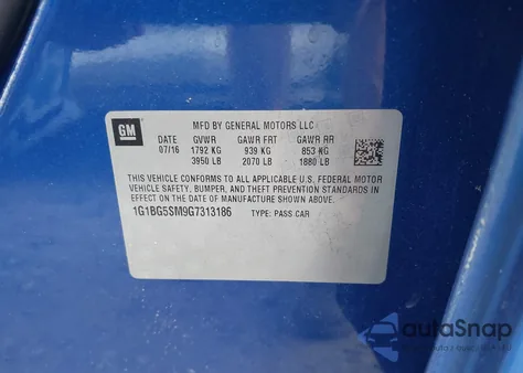 2016 Chevrolet Cruze Premier Auto from USA, damaged, VIN 1G1BG5SM9G7313186